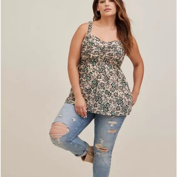 NWOT Torrid White and Yellow Ruched Camisole Blouse Size 1 1X 14-16 - Picture 5 of 7